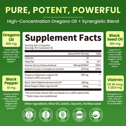 Lukaree Organic Oregano Oil Capsule with Black Seed Oil, Ultra-Concentrated 99%,for Immune, Respiratory,Digestive & Antioxidant