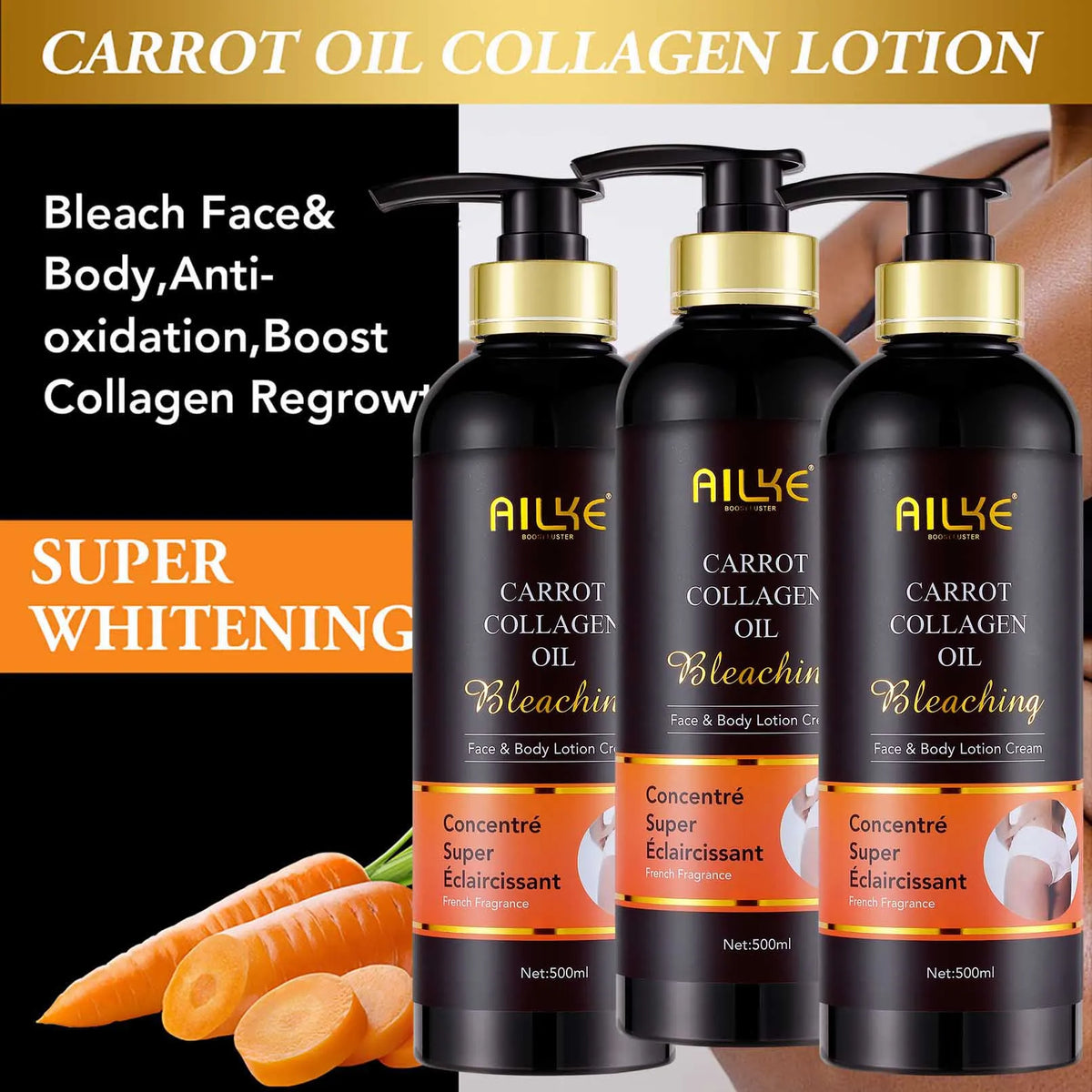 AILKE Skin Whitening Face Serum, Reduce Spots, Moisturizing, Even Skin Tone, With Organic Collagen, Skin Lightening Body Serum