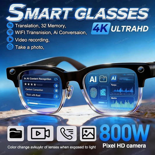 800W Pixel Camera Smart Glasses Video Recording AI Photo Recognition Bluetooth Call Voice Translation Sunglasses