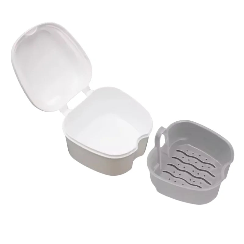 Denture Box Case Cleaning False Teeth Storage Box With Hanging Net Container Artificial Tooth Case Orthodontic Retainer Case