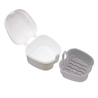 Denture Box Case Cleaning False Teeth Storage Box With Hanging Net Container Artificial Tooth Case Orthodontic Retainer Case