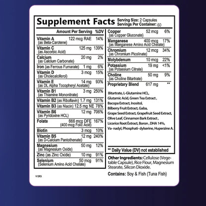 Brain Supplement - Boosts Brain Function, Helps Improve Memory, Concentration and Intelligence - 120 Capsules