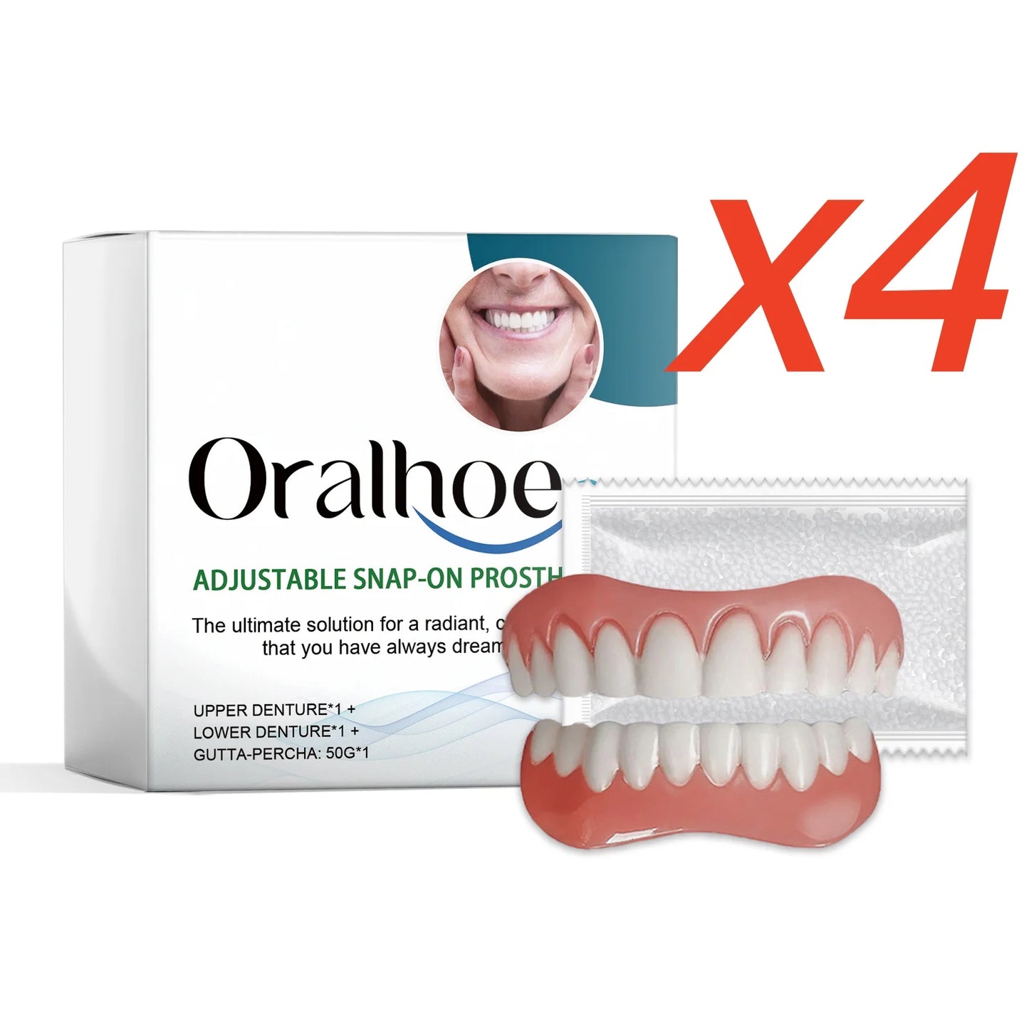 Moldable False Teeth Silicone Rline Dentures Veneers Teeth for Women Men Instant Smile Comfort Fit Upper and Lower Matching Set
