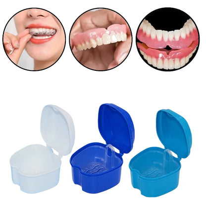 Denture Box Case Cleaning False Teeth Storage Box With Hanging Net Container Artificial Tooth Case Orthodontic Retainer Case