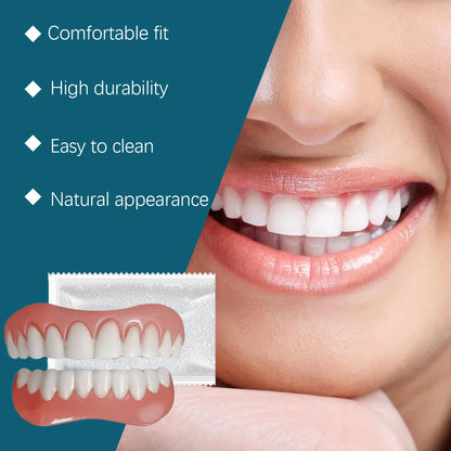 Moldable False Teeth Silicone Rline Dentures Veneers Teeth for Women Men Instant Smile Comfort Fit Upper and Lower Matching Set