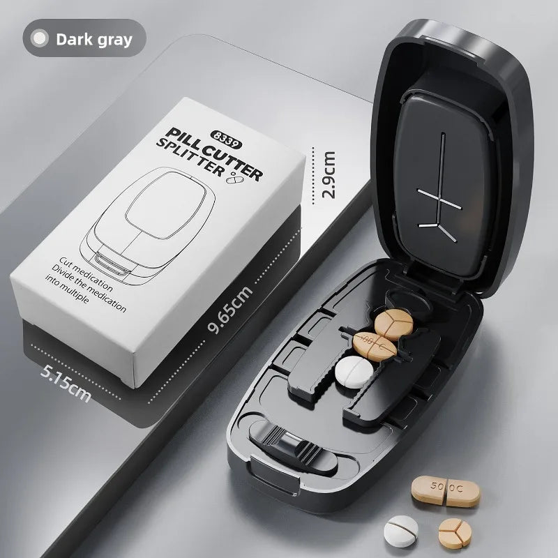 Compartment 1/2 1/3 1/4 Precise Pill Cutting Portable Medicine Organizer Multifunctional Pill Splitter with Storage
