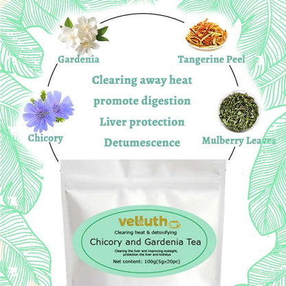 Chicory Gardenia tea, rich in antioxidants, enhances immunity, caffeine free, sugar free, vegan, 20 packs