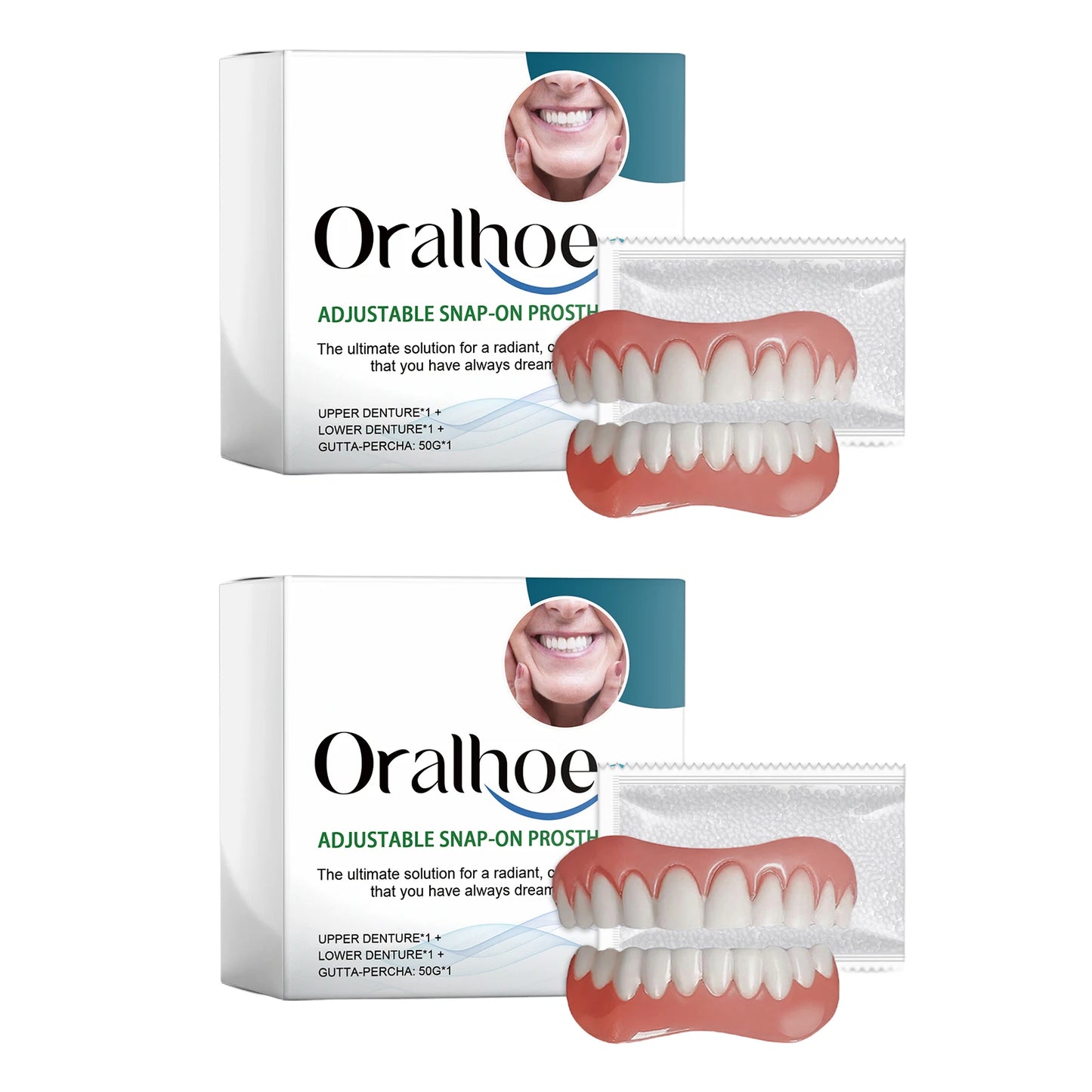 Moldable False Teeth Silicone Rline Dentures Veneers Teeth for Women Men Instant Smile Comfort Fit Upper and Lower Matching Set