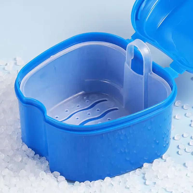 Denture Box Case Cleaning False Teeth Storage Box With Hanging Net Container Artificial Tooth Case Orthodontic Retainer Case