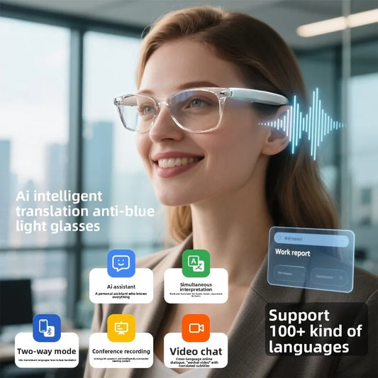 AI Bluetooth Glasses with Real-time Translation in Over 100 Languages, Smart Glasses for Listening To Music and Making Calls