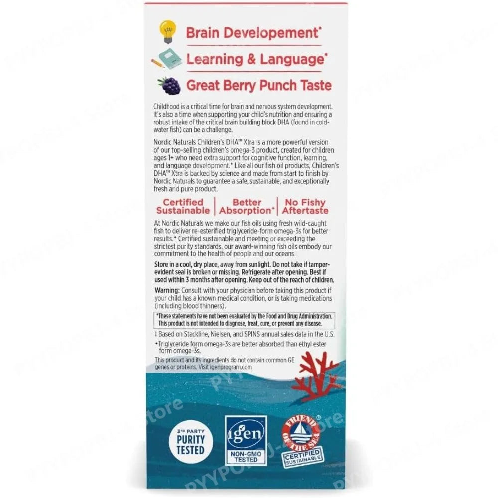 Children’s DHA Xtra Berry Punch 2 oz for Kids 880 mg Total Omega-3s with EPA DHA Cognitive Immune Function Learning 48 Servings