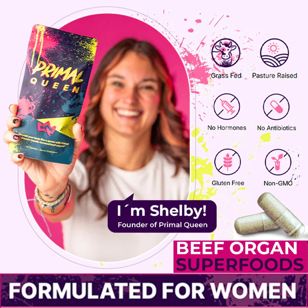 Primal Grass Fed Beef Organ Supplement for Women, Balance Hormones, Better Energy, Mood, & Libido, Improve Menstruation, 60 Caps