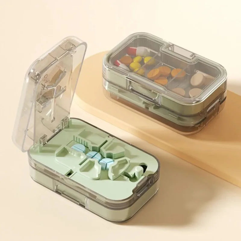 Compartment 1/2 1/3 1/4 Precise Pill Cutting Portable Medicine Organizer Multifunctional Pill Splitter with Storage