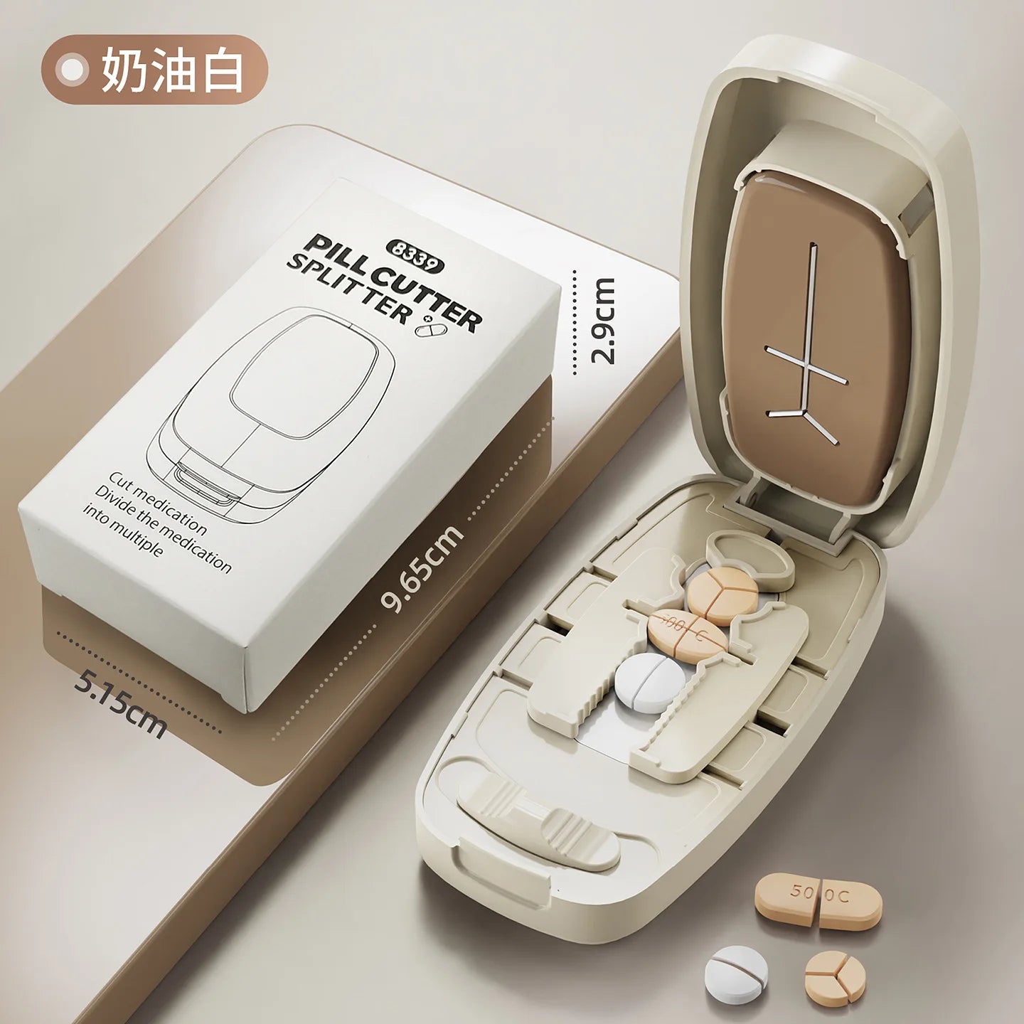 Compartment 1/2 1/3 1/4 Precise Pill Cutting Portable Medicine Organizer Multifunctional Pill Splitter with Storage