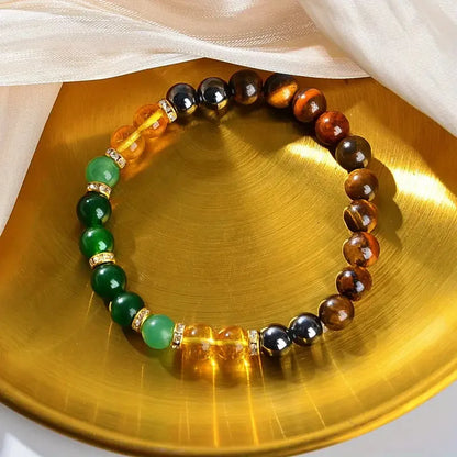 Chakra Balancing Bracelet - Tiger Eye, Green Aventurine & Citrine Healing Stones for Wealth & Positivity