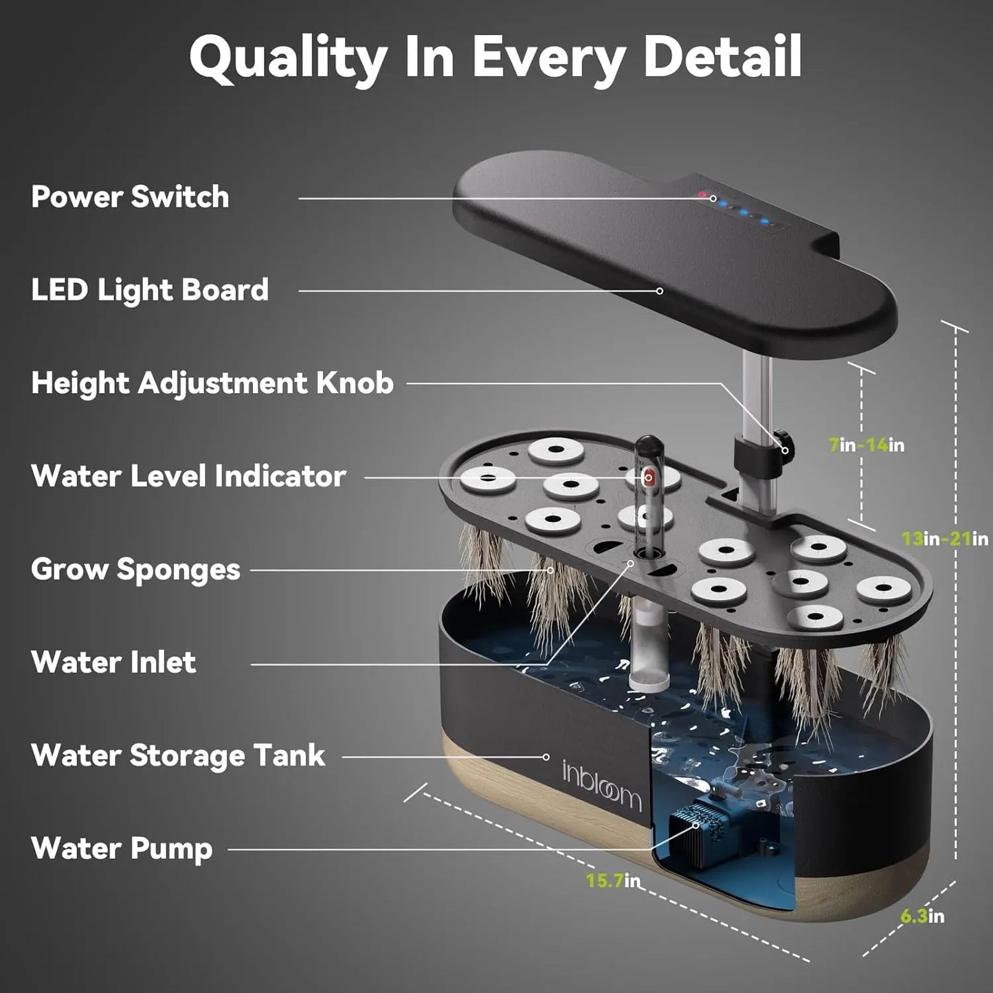 12-Pod Hydroponic Garden with LED Grow Light, Water Alarm, Timer & Adjustable Height - Perfect Indoor Gardening Gift