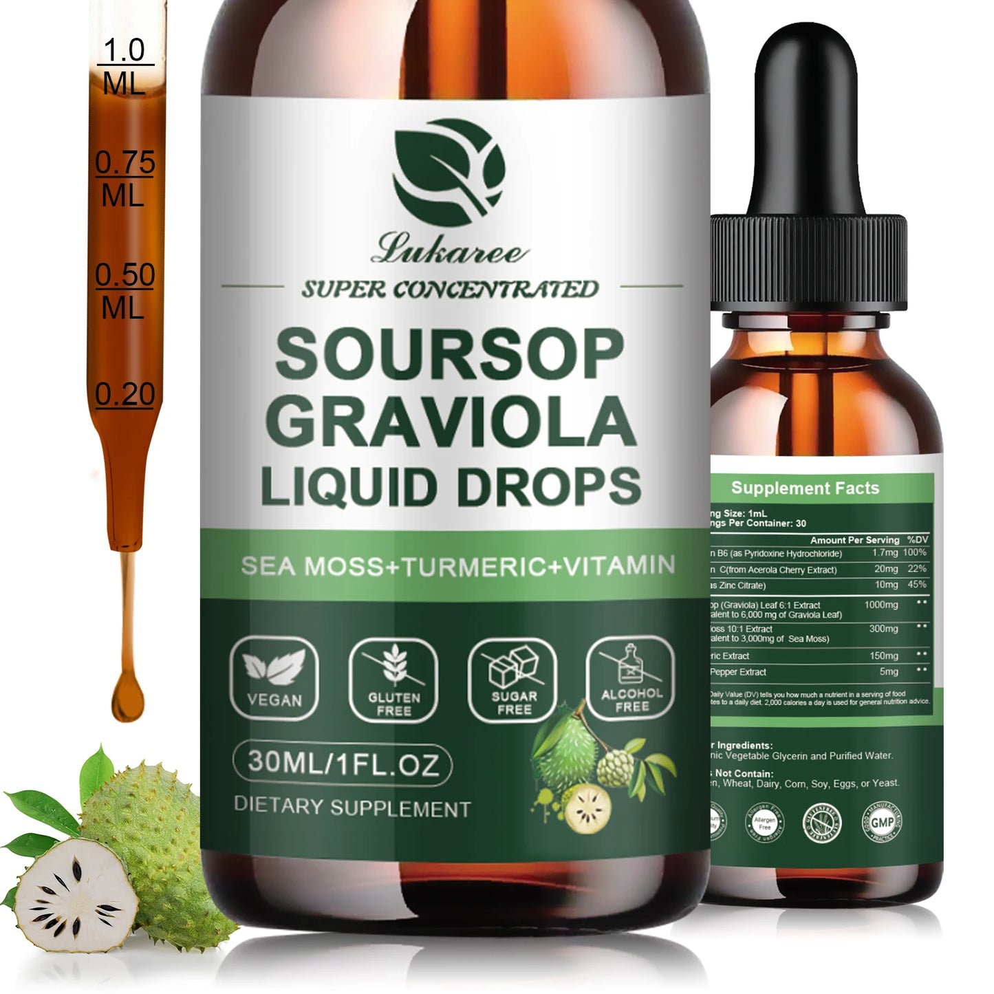 Soursop Graviola Extract Drops Support Immunity and Digestion ,Metabolism Health, Detox and Antioxidation Gluten-Free