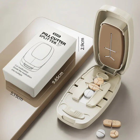 Compartment 1/2 1/3 1/4 Precise Pill Cutting Portable Medicine Organizer Multifunctional Pill Splitter with Storage