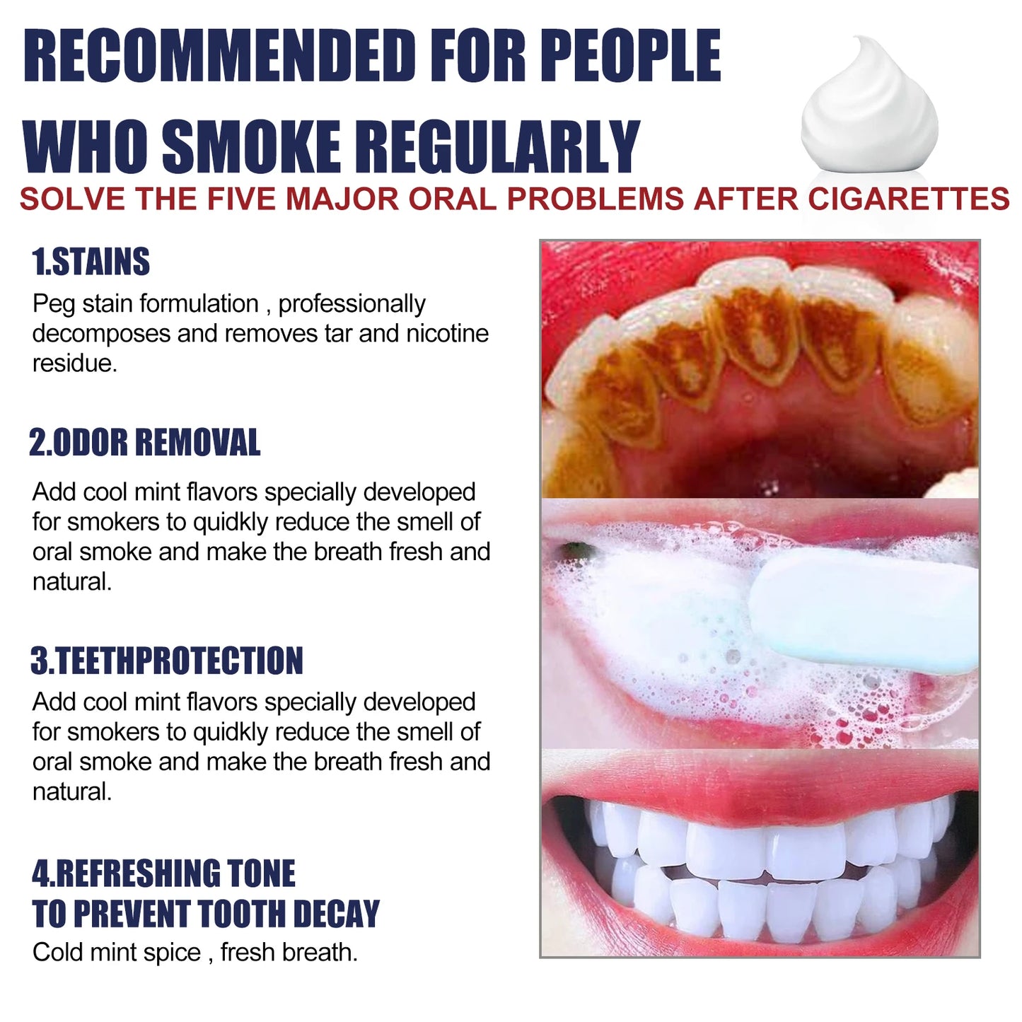 EELHOE 60ml Smokers Toothpaste Remove Coffee Tea Smoking Tooth Stains Naturally Effective Improve Bad Breath Teeth Deep Cleaning