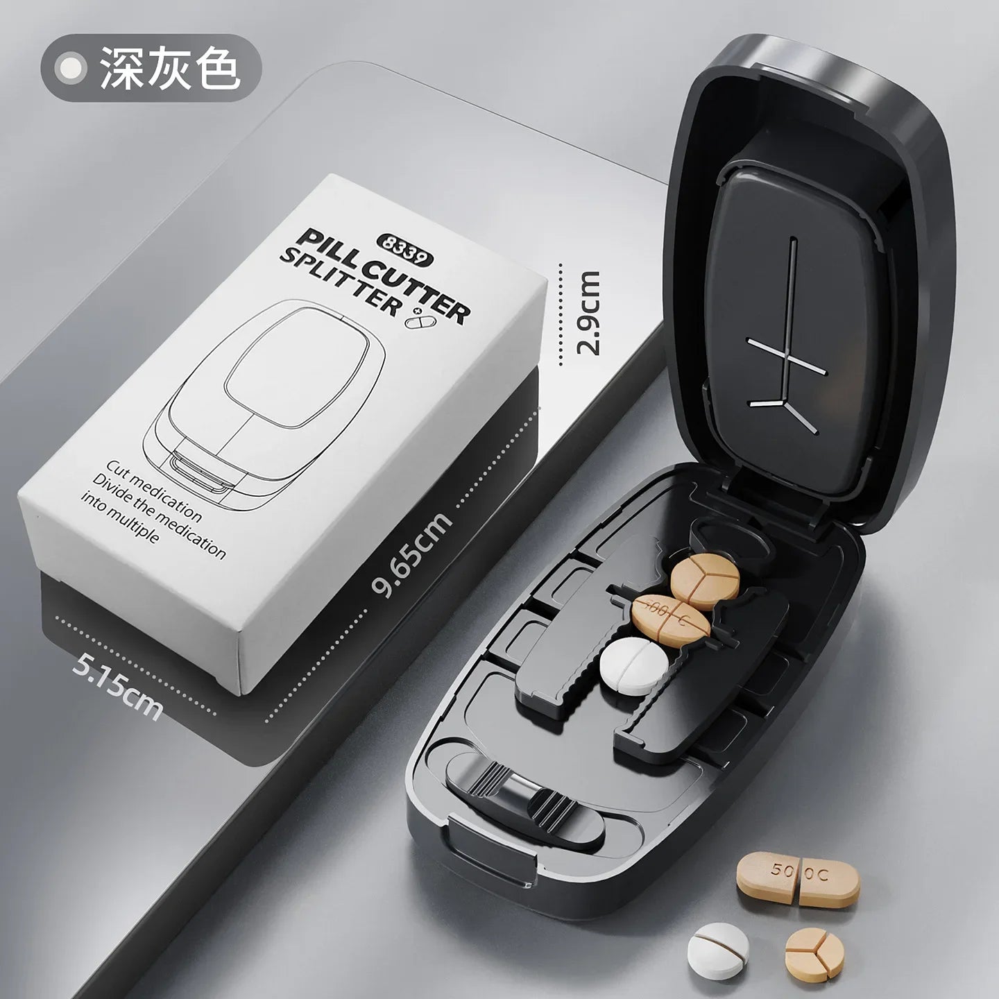 Compartment 1/2 1/3 1/4 Precise Pill Cutting Portable Medicine Organizer Multifunctional Pill Splitter with Storage