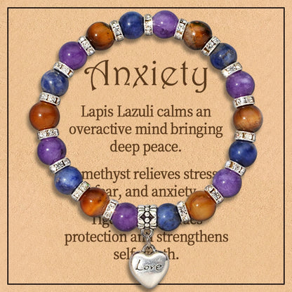 8 Styles 2PCS 8mm Healing Crystal Bracelet for Women Protection Good Luck Friendship Anxiety Stone Healing Bracelet with Card