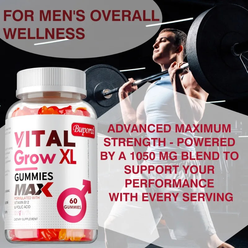 Vital Grow XL Male Gummies - Promotes Muscle Growth and Recovery, Enhances Athletic Performance, Relieves Fatigue - 60pcs