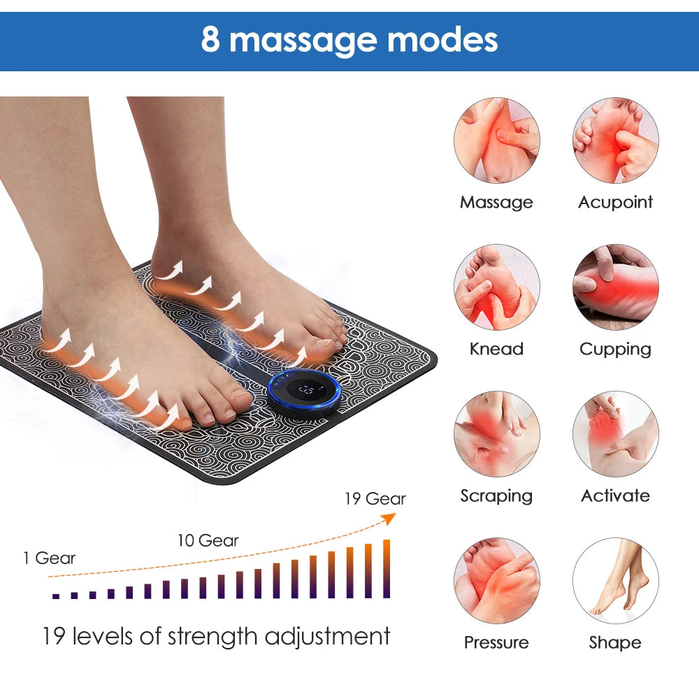 Rechargeable Electric Foot Massager Pad Electrostimulator Massage Mat EMS Muscle Massager Relax Feet Massage Fitness