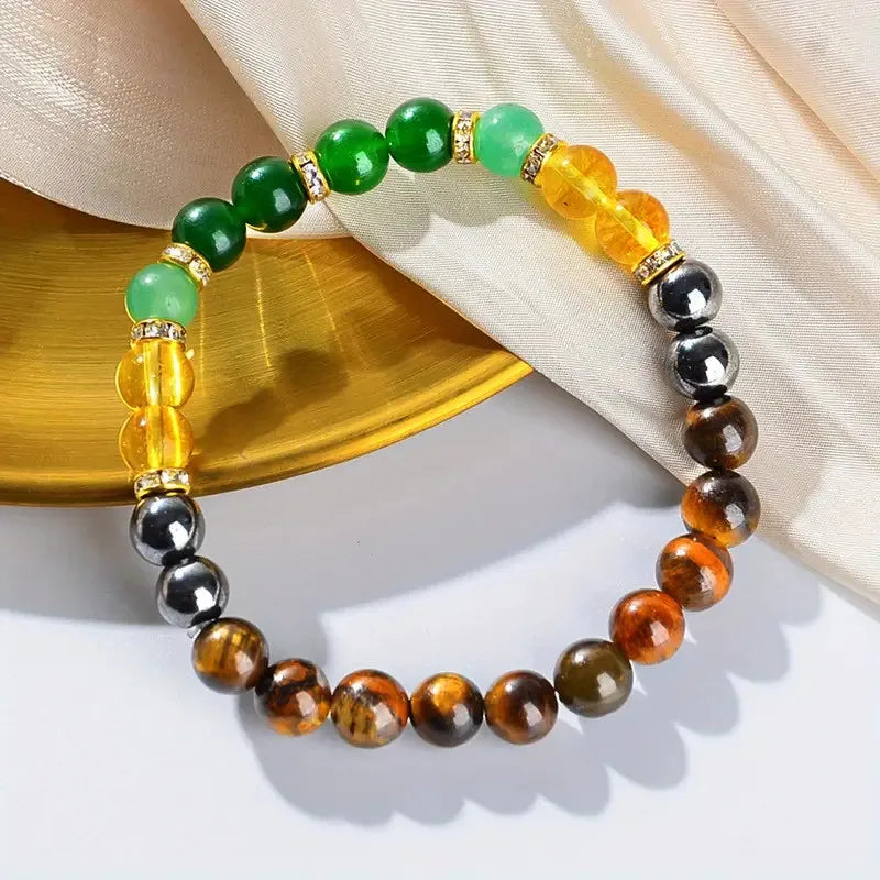 Chakra Balancing Bracelet - Tiger Eye, Green Aventurine & Citrine Healing Stones for Wealth & Positivity