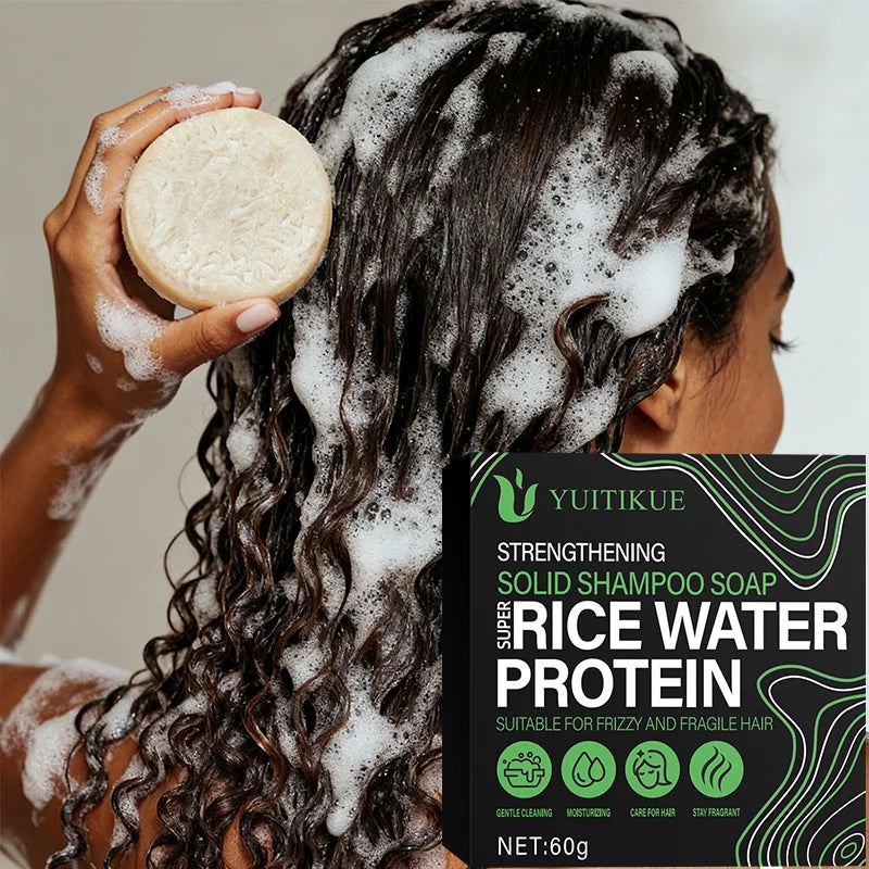 YUITIKUE Rice Protein Shampoo Bar 60g - Rich Delicate Foam, for Frizzy & Fragile Hair, Cleans, Moisturizes & Smooths Hair