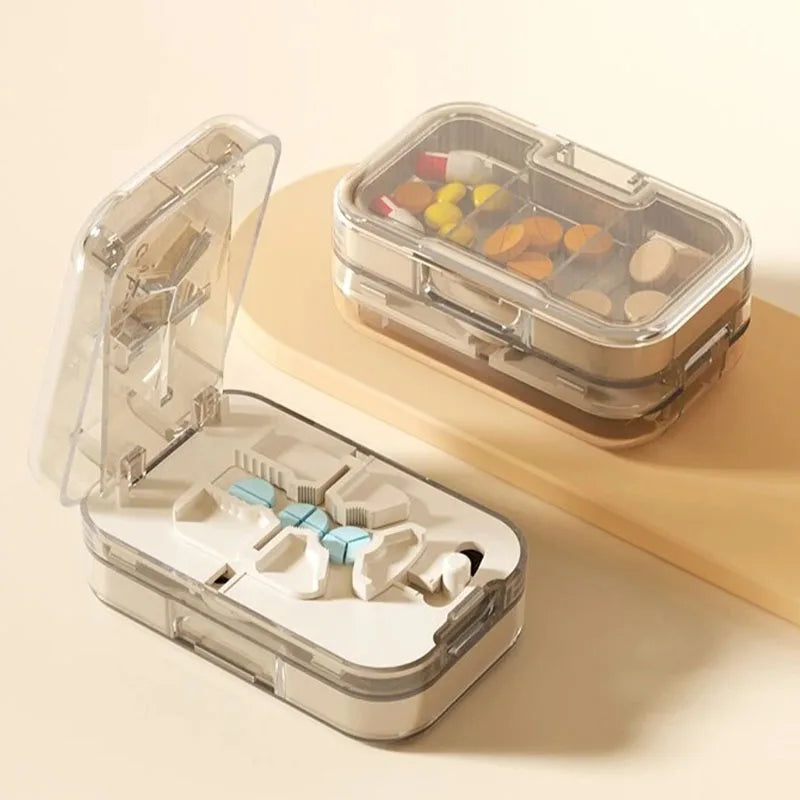Compartment 1/2 1/3 1/4 Precise Pill Cutting Portable Medicine Organizer Multifunctional Pill Splitter with Storage