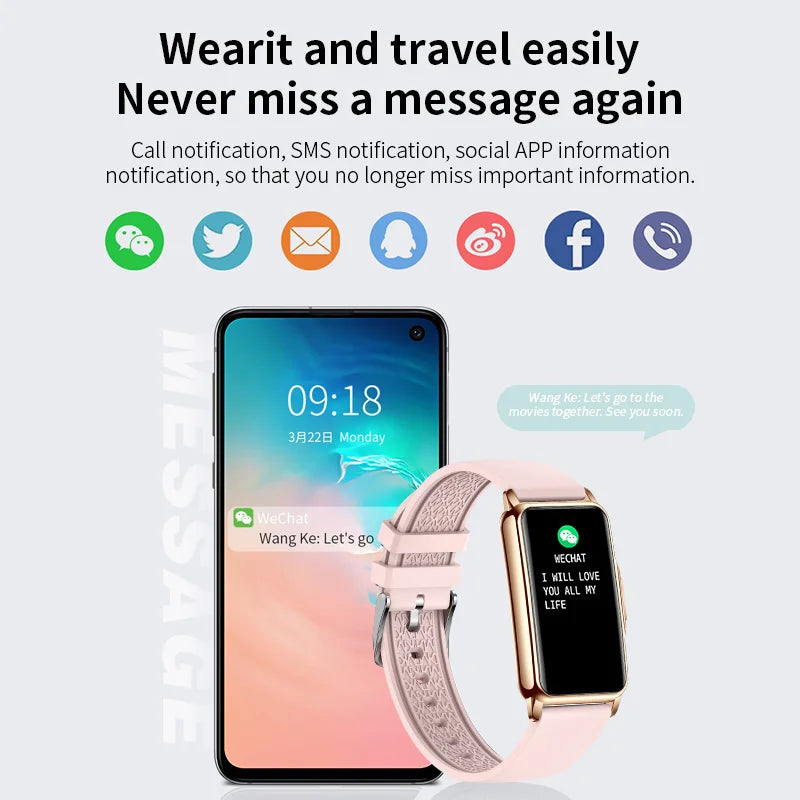 For Android IOS Smart Bracelet Women Smartwatch Heart Rate Blood Oxygen Waterproof Sport Smart Band Watch For Ladies +Gift
