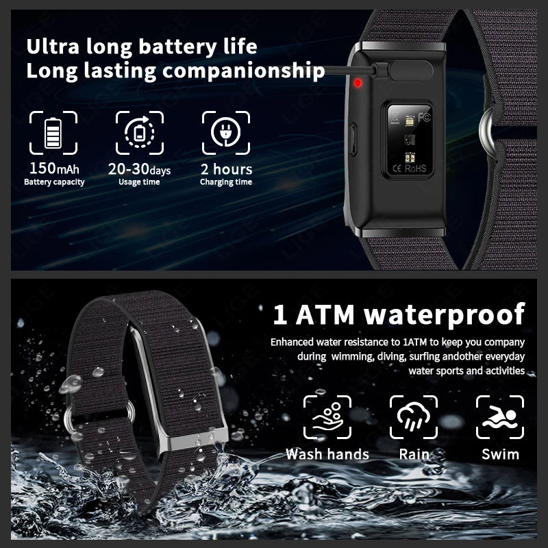 LIGE No Screen Smart Watch Men's Sports Outdoors Fitness Heart Rate Monitor 1ATM Waterproof New Smartwatch For
