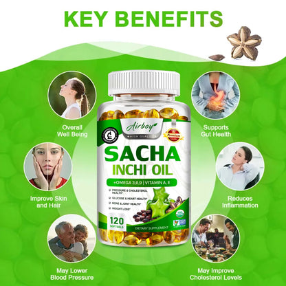 Sacha Inchi Oil - Rich In Omega - 3,6,9 - Supports Brain, Heart, Gut, Skin Health - 120 Capsules
