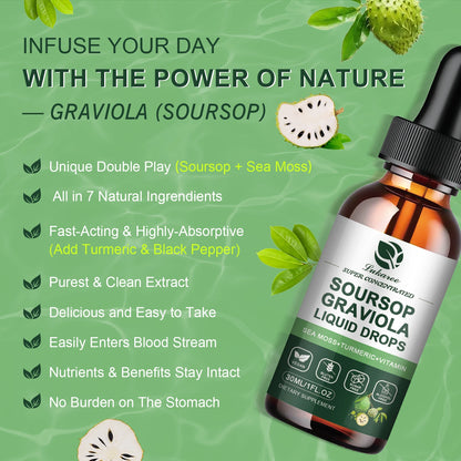 Soursop Graviola Extract Drops Support Immunity and Digestion ,Metabolism Health, Detox and Antioxidation Gluten-Free